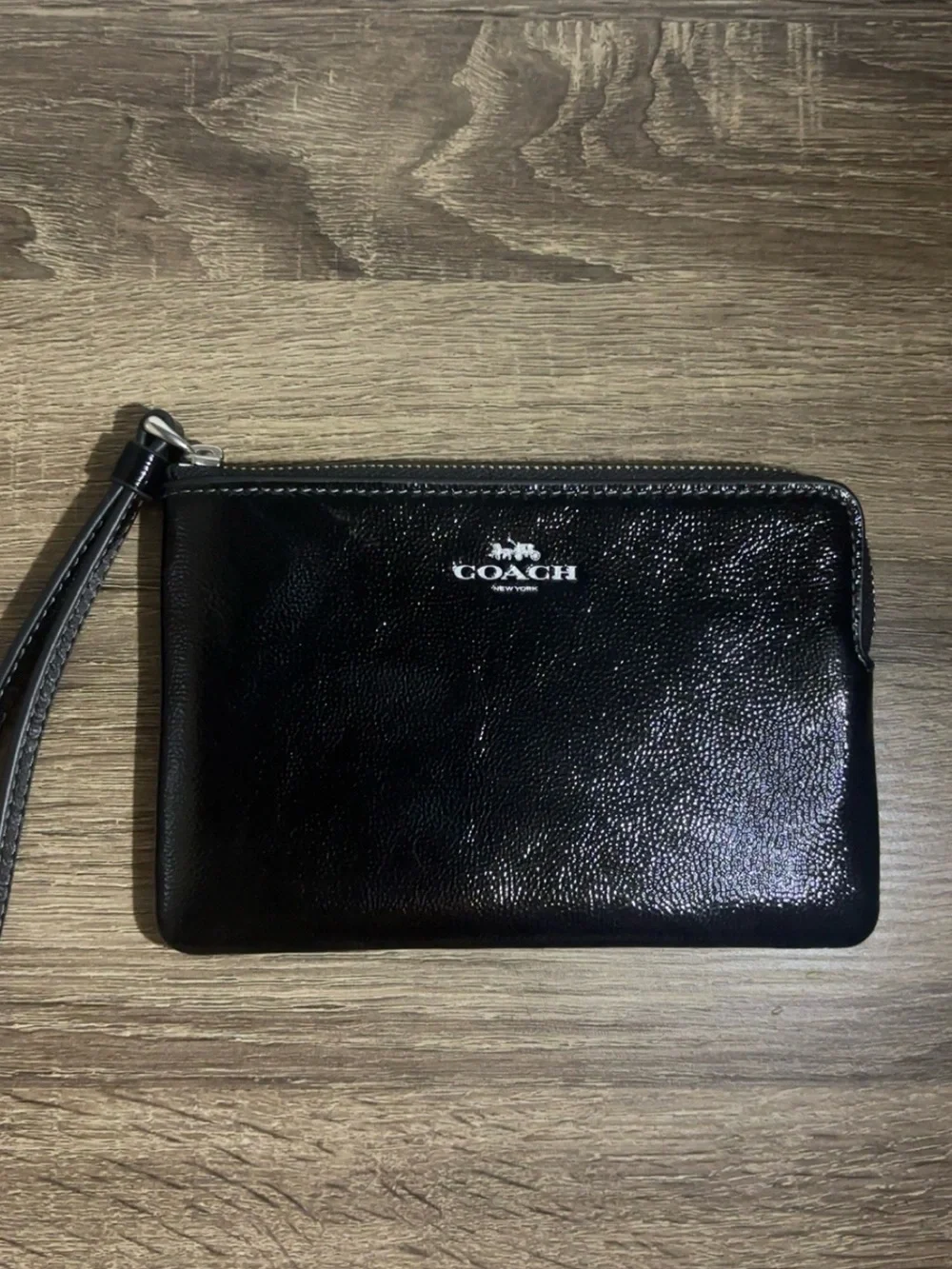 Black Wristlet Wallet with Silver Logo